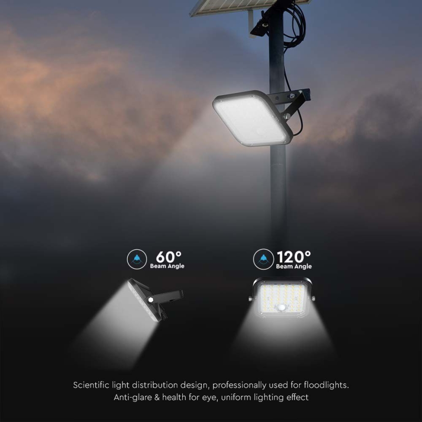 Proyector solar LED con sensor LED/30W/6,4V 6400K 6000 mAh + control remoto