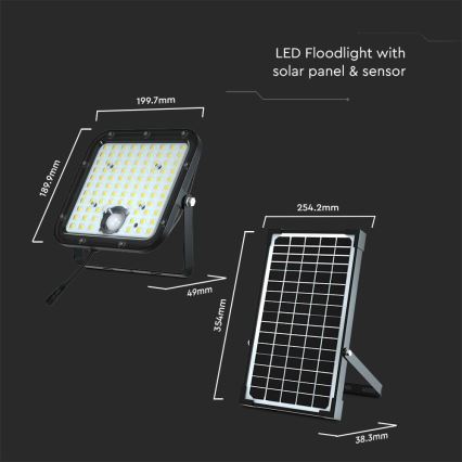 Proyector solar LED con sensor LED/30W/6,4V 6400K 6000 mAh + control remoto