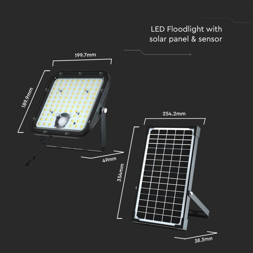 Proyector solar LED con sensor LED/30W/6,4V 6400K 6000 mAh + control remoto