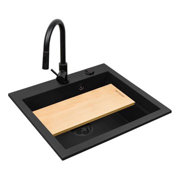 Pyramis 070169001_2 - Fregadero de cocina con tabla de cortar SIROS 57x51,5 cm + grifo de fregadero granito/negro