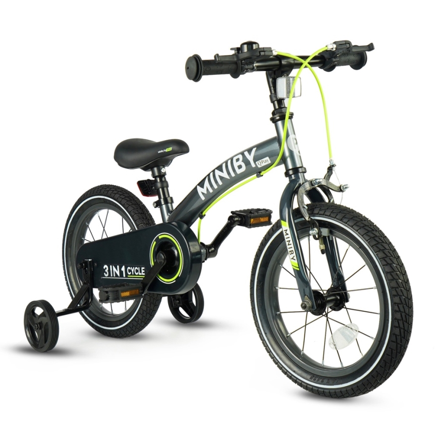 QPlay - Bicicleta infantil 14 MINIBY 3 en 1 gris