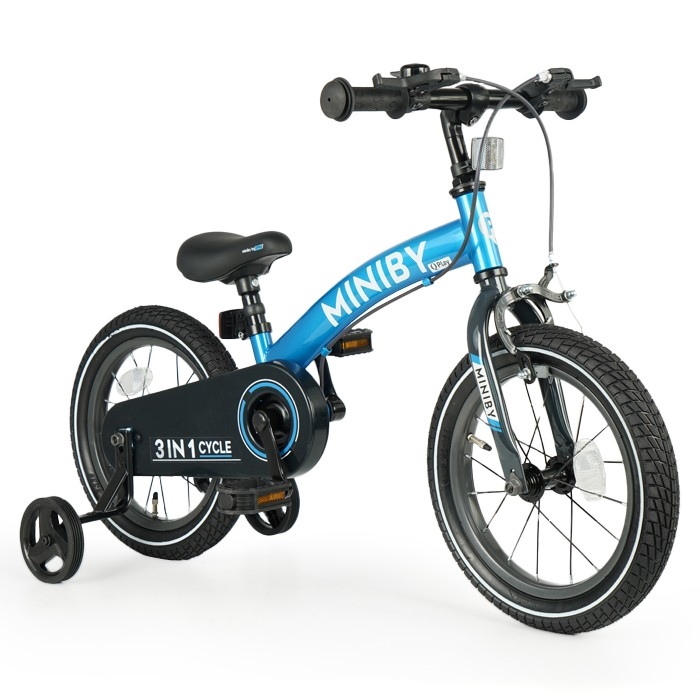 QPlay - Bicicleta infantil 14" MINIBY 3en1 azul