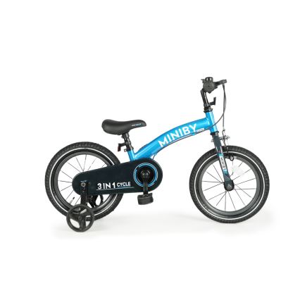 QPlay - Bicicleta infantil 14" MINIBY 3en1 azul