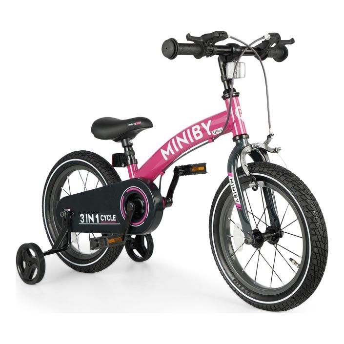 QPlay - Bicicleta infantil 14" MINIBY 3en1 rosa
