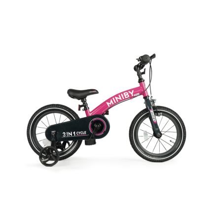 QPlay - Bicicleta infantil 14" MINIBY 3en1 rosa