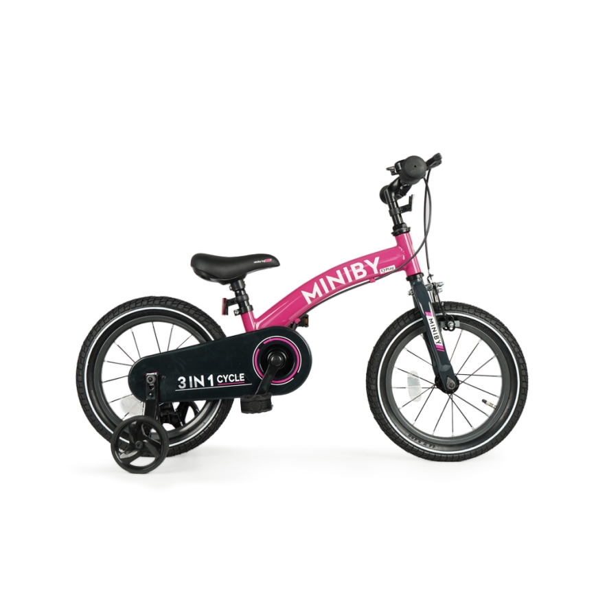 QPlay - Bicicleta infantil 14" MINIBY 3en1 rosa