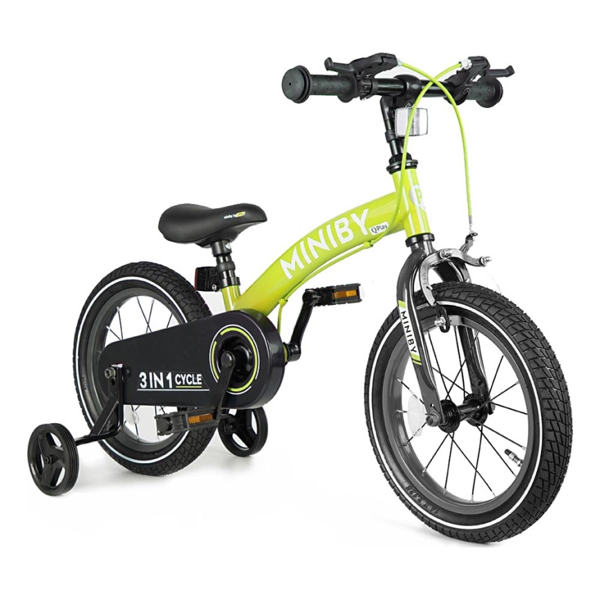 QPlay - Bicicleta infantil 14" MINIBY 3en1 verde