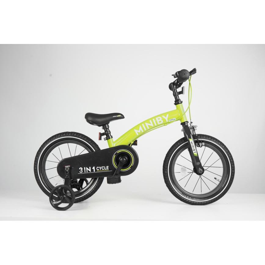 QPlay - Bicicleta infantil 14" MINIBY 3en1 verde