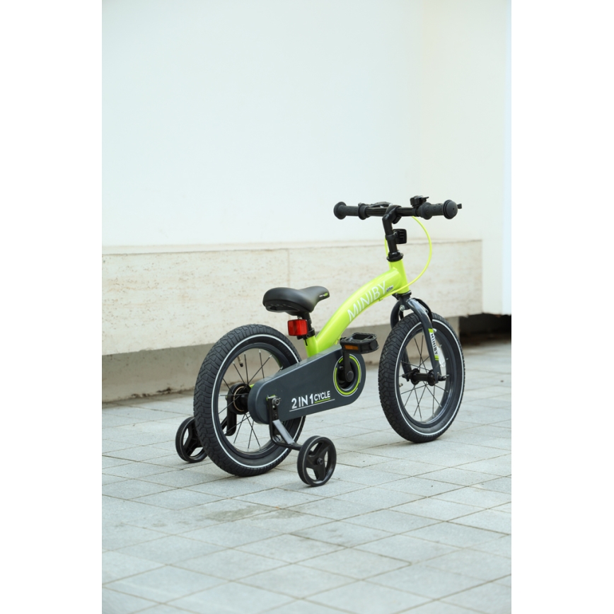 QPlay - Bicicleta infantil 14" MINIBY 3en1 verde
