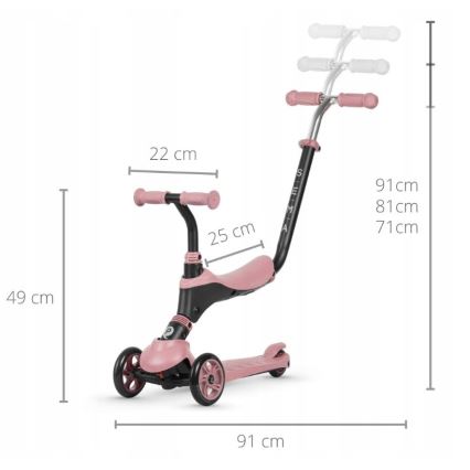QPlay - Patinete infantil 4 en 1 SEMA rosa