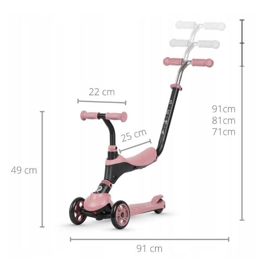 QPlay - Patinete infantil 4 en 1 SEMA rosa