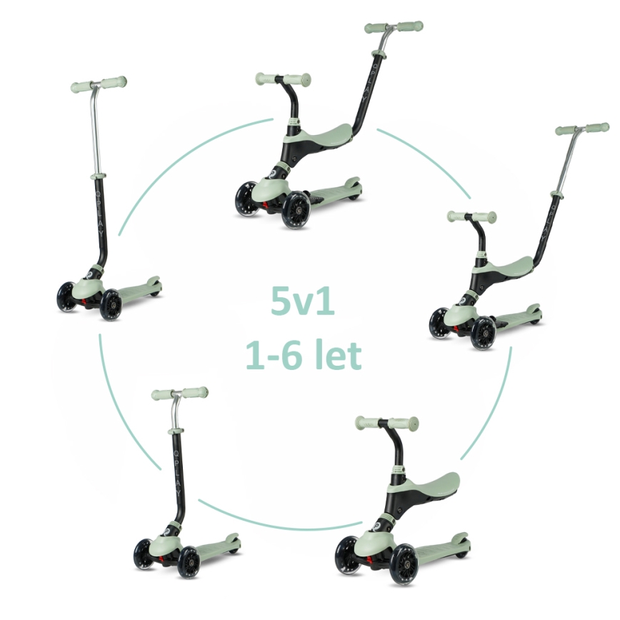 QPlay - Patinete infantil 5 en 1 con ruedas LED SEMA PRO verde