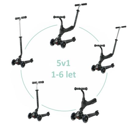 QPlay - Patinete infantil SEMA PRO 5 en 1 con ruedas LED, negro