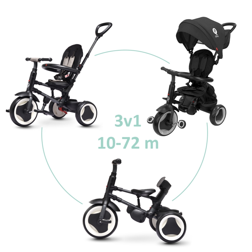 QPlay - Triciclo infantil 3 en 1 RITO EVA PLUS negro
