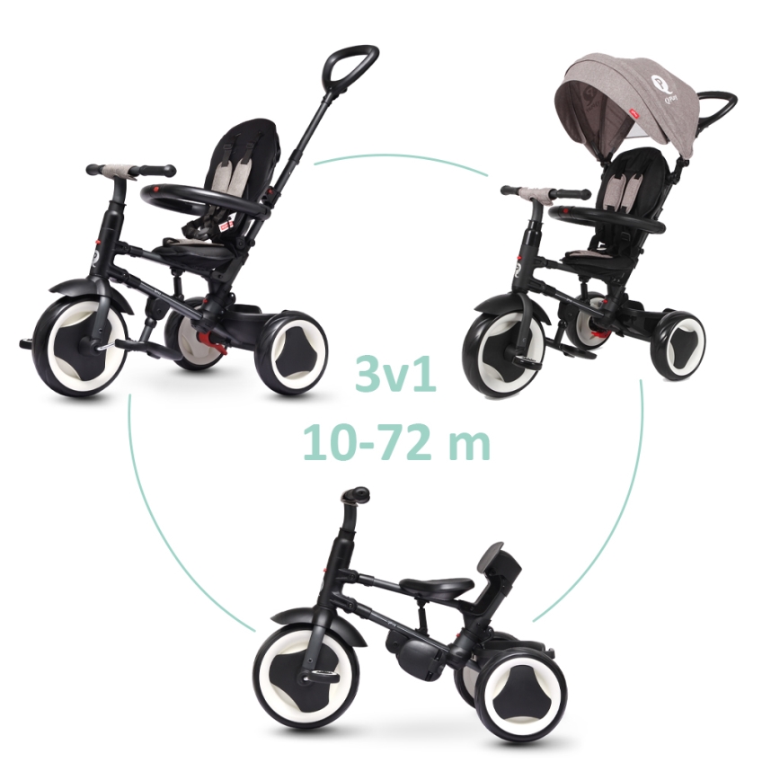 QPlay - Triciclo infantil 3en1 RITO EVO gris