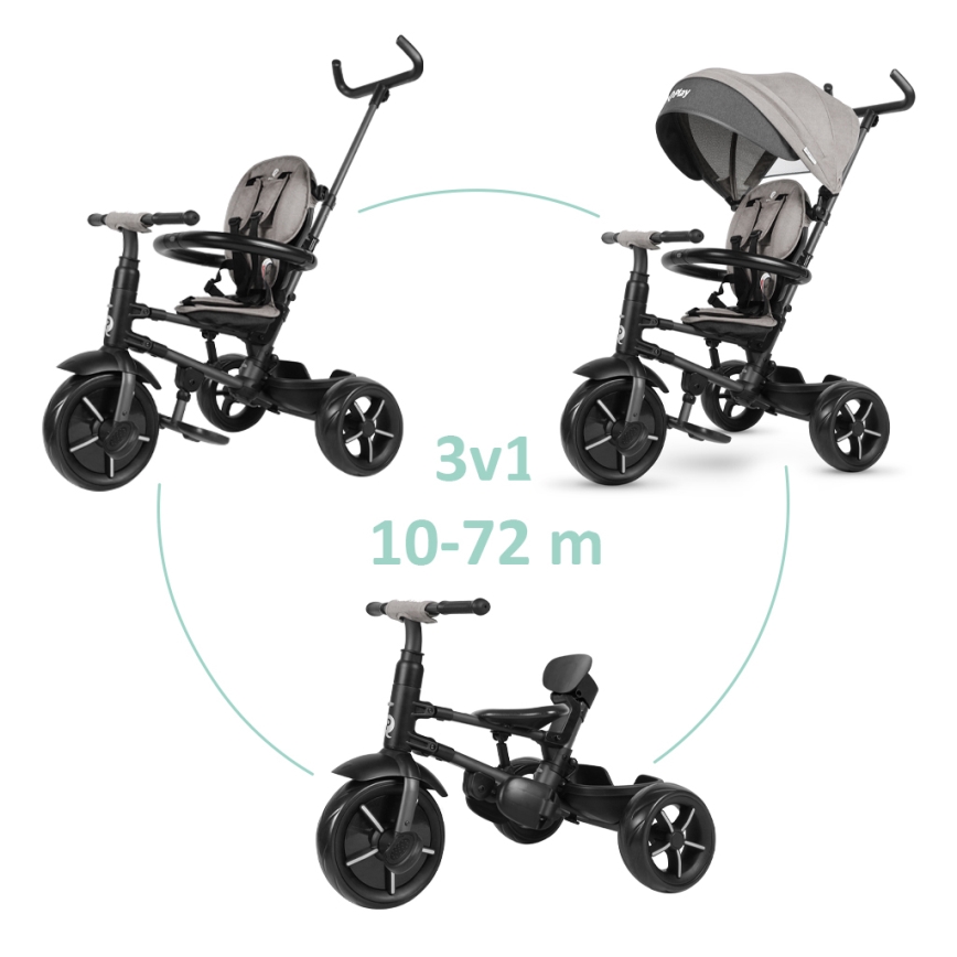 QPlay - Triciclo infantil 3en1 RITO STAR gris claro