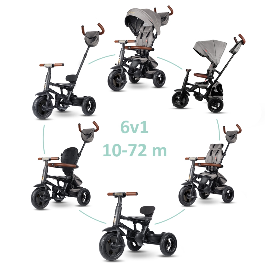 QPlay - Triciclo infantil 6 en 1 RITO DELUXE gris