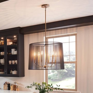 Quintiesse - Lámpara colgante con varilla LINARA 6xE14/60W/230V Ø 66 cm negro/dorado