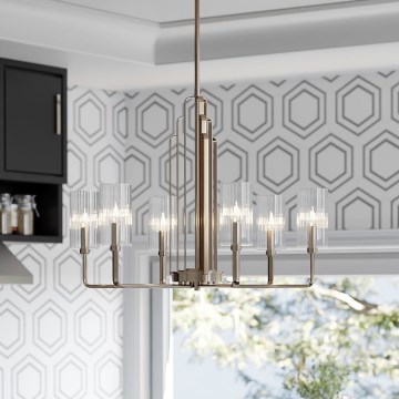 Quintiesse - Lámpara de techo con varilla KIMROSE 6xE14/40W/230V Ø 68,6 cm cromado brillante