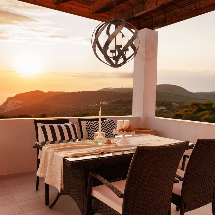 Quintiesse - Lámpara colgante de exterior con cadena BLACKSMITH 4xE14/40W/230V Ø 50,1 cm IP44 negra