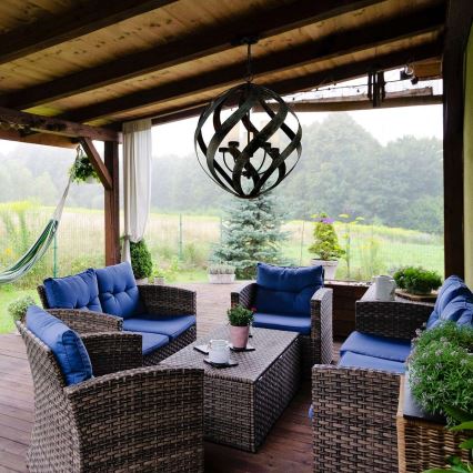 Quintiesse - Lámpara colgante exterior con cadena BLACKSMITH 5xE14/40W/230V diámetro 66,4 cm IP44 negra