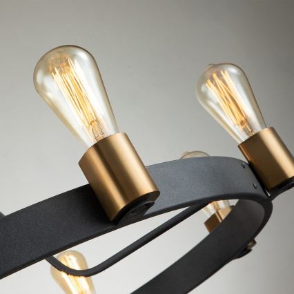 Quintiesse - Lámpara de suspensión con varilla SILAS 8xE27/60W/230V Ø 82,9 cm negro/dorado