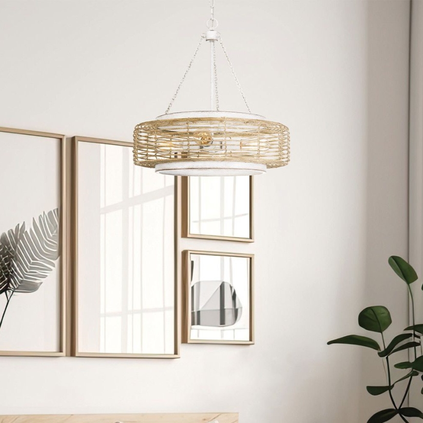 Quoizel - Lámpara colgante con cadena WAYLON 4xE27/60W/230V Ø 50,4 cm marrón/blanco