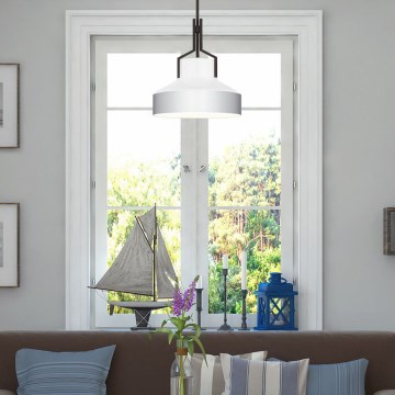 Quoizel - Lámpara colgante con varilla BRECKEN 2xE27/60W/230V negra/blanca