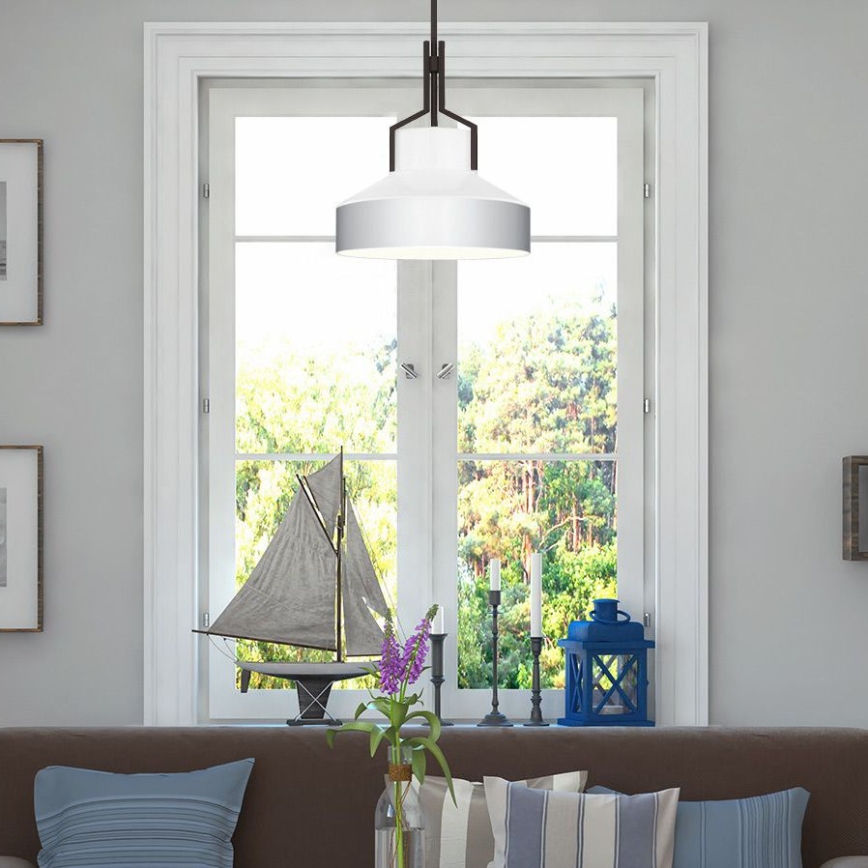 Quoizel - Lámpara colgante con varilla BRECKEN 2xE27/60W/230V negra/blanca