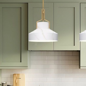 Quoizel - Lámpara de suspensión con varilla BRECKEN 2xE27/60W/230V dorado/efecto mármol