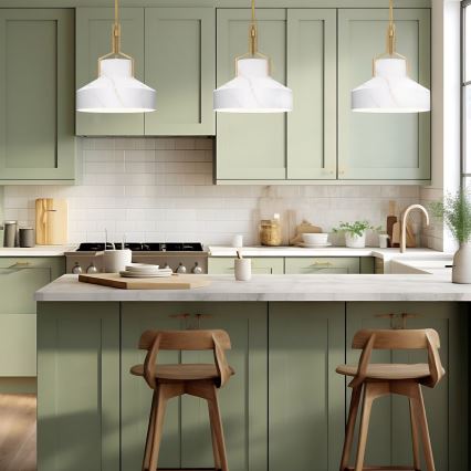 Quoizel - Lámpara de suspensión con varilla BRECKEN 2xE27/60W/230V dorado/efecto mármol