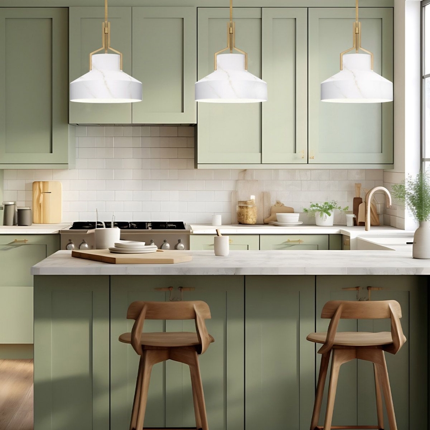 Quoizel - Lámpara de suspensión con varilla BRECKEN 2xE27/60W/230V dorado/efecto mármol