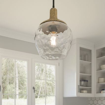 Quoizel - Lámpara colgante ROYER 1xE27/60W/230V diá. 30,2 cm transparente/negro/beige