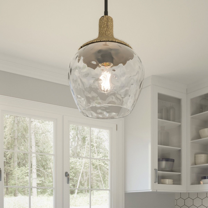Quoizel - Lámpara colgante ROYER 1xE27/60W/230V diá. 30,2 cm transparente/negro/beige