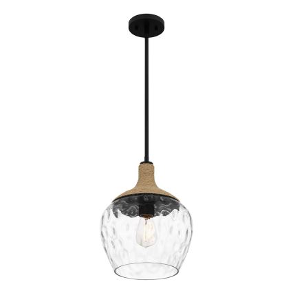 Quoizel - Lámpara colgante ROYER 1xE27/60W/230V diá. 30,2 cm transparente/negro/beige