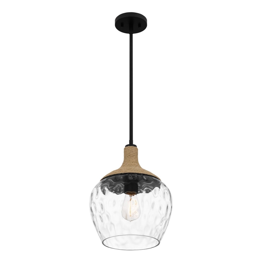 Quoizel - Lámpara colgante ROYER 1xE27/60W/230V diá. 30,2 cm transparente/negro/beige