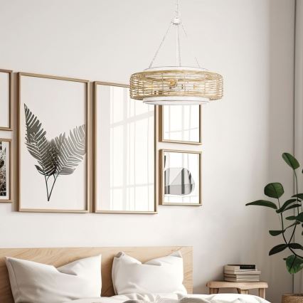 Quoizel - Lámpara colgante con cadena WAYLON 4xE27/60W/230V Ø 50,4 cm marrón/blanco