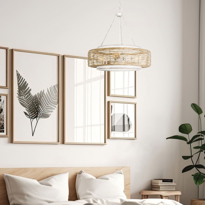 Quoizel - Lámpara colgante con cadena WAYLON 4xE27/60W/230V Ø 50,4 cm marrón/blanco