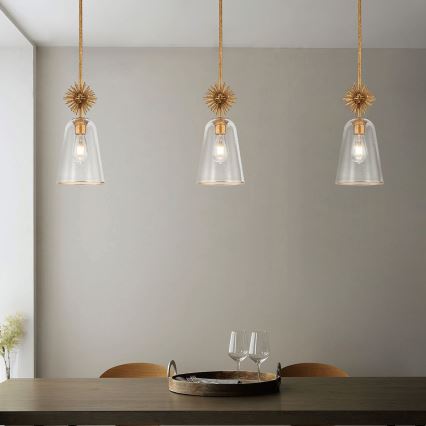 Quoizel - Lámpara colgante STARING 1xE27/40W/230V diá. 18,4 cm dorado/pátina/transparente