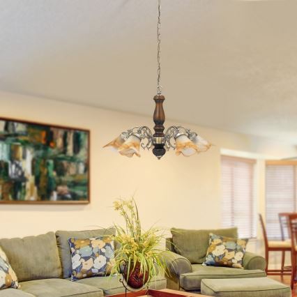 Rabalux - Lámpara colgante con cadena 5xE14/40W/230V nogal