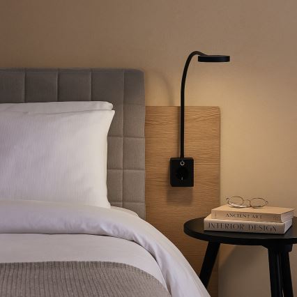 Rabalux - Lámpara de pared LED regulable LED/4W/230V con puerto USB para enchufe 3000/4000/6000K negra