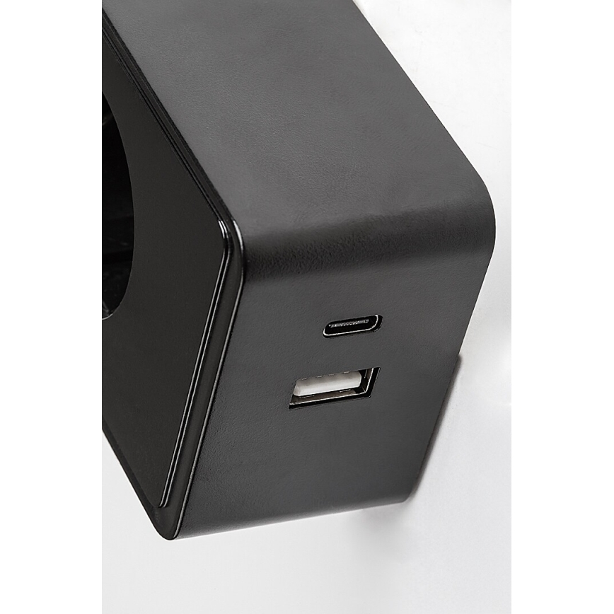 Rabalux - Lámpara de pared LED regulable LED/4W/230V con puerto USB para enchufe 3000/4000/6000K negra