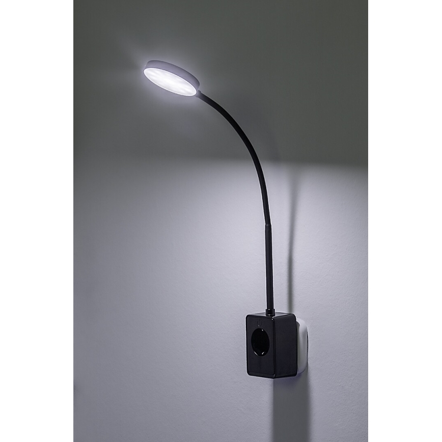 Rabalux - Aplique de pared LED regulable LED/4W/230V con puerto USB para enchufe 3000/4000/6000K negro
