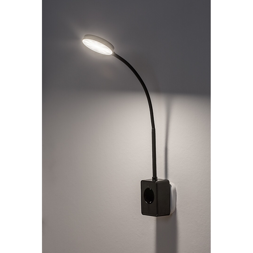Rabalux - Aplique de pared LED regulable LED/4W/230V con puerto USB para enchufe 3000/4000/6000K negro