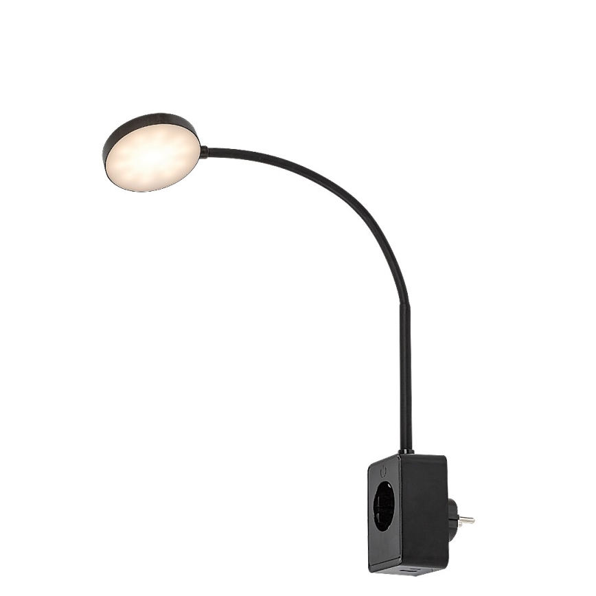 Rabalux - Aplique de pared LED regulable LED/4W/230V con puerto USB para enchufe 3000/4000/6000K negro