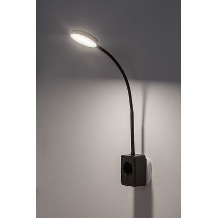 Rabalux - Lámpara de pared LED regulable 4W/230V con puerto USB para conectar a la toma de corriente, negra