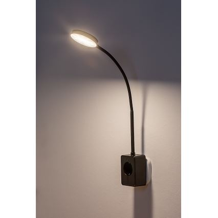 Rabalux - Lámpara de pared LED regulable 4W/230V con puerto USB para conectar a la toma de corriente, negra