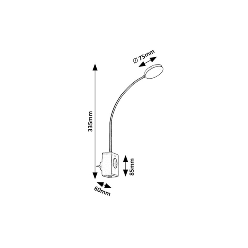 Rabalux - Lámpara de pared LED regulable 4W/230V con puerto USB para conectar a la toma de corriente, negra