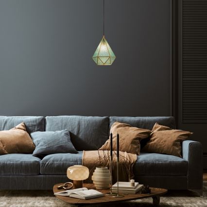 Rabalux - Lámpara de araña de cristal Tiffany en una cadena 1xE14/40W/230V azul/dorado
