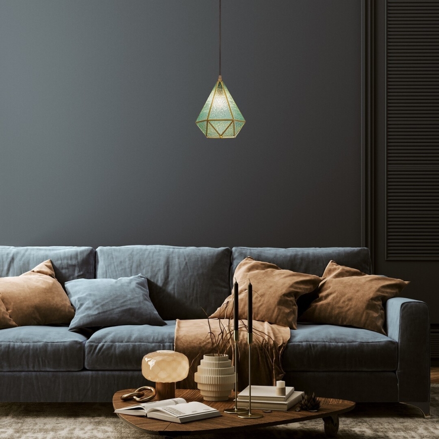 Rabalux - Lámpara de araña de cristal Tiffany en una cadena 1xE14/40W/230V azul/dorado